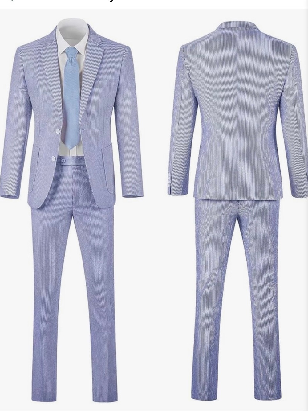 Men's Light Blue Seersucker Suit - Two-Piece Blazer & Trousers